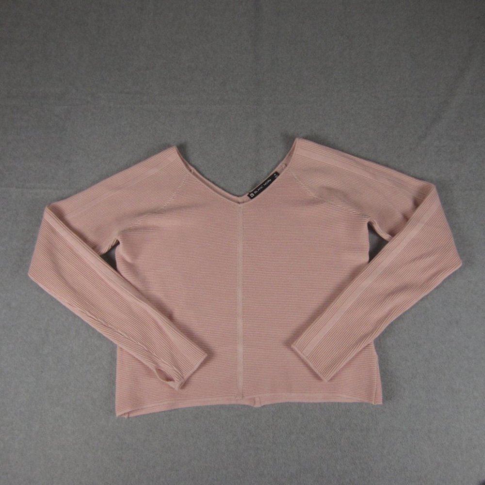 Blanc Noir Sweater Size M Peach Portola V-Neck Rib Knit